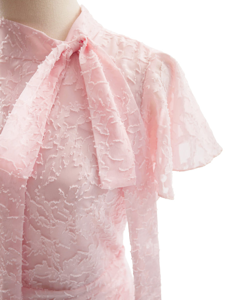 Pink 1940s Floral Lace Bow Dress 5
