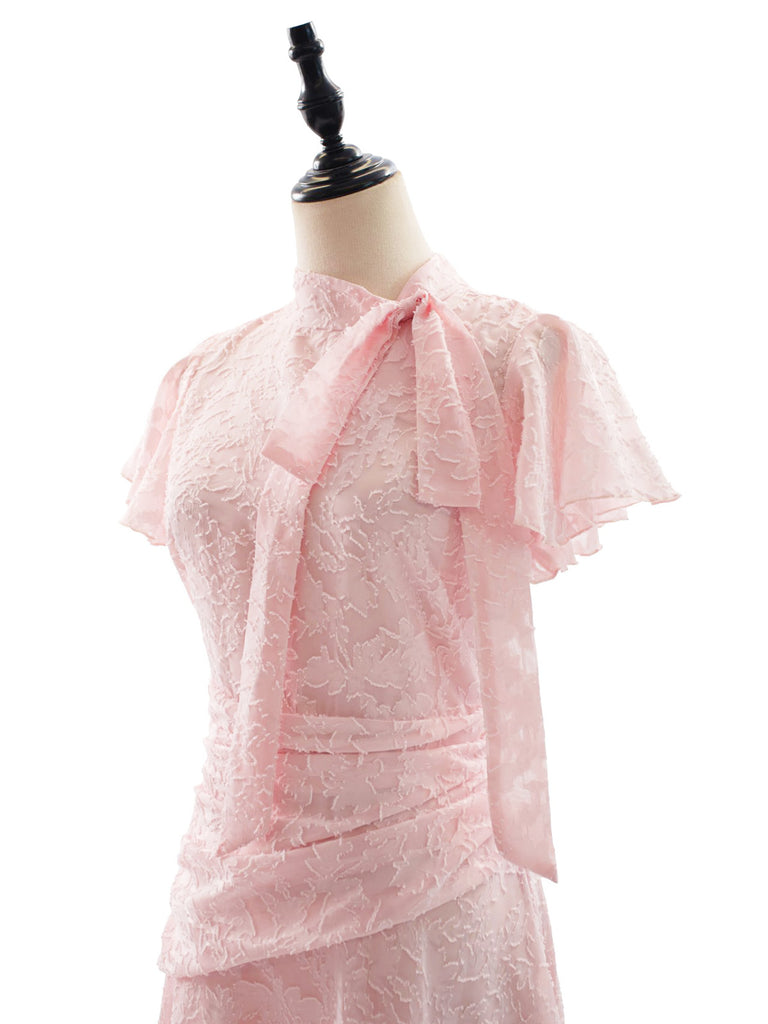 Pink 1940s Floral Lace Bow Dress 6
