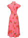 Pink 1930s Rose Ruffle-Sleeve High-Neck Maxi Dress - vintage dress, retro fashion for vintage lovers
