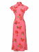 Pink 1930s Rose Ruffle-Sleeve High-Neck Maxi Dress - vintage dress, retro fashion for vintage lovers