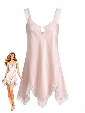 Pink 1930s Satin Lace Keyhole Scoop Neck Nightgown - vintage fashion, retro style for vintage lovers