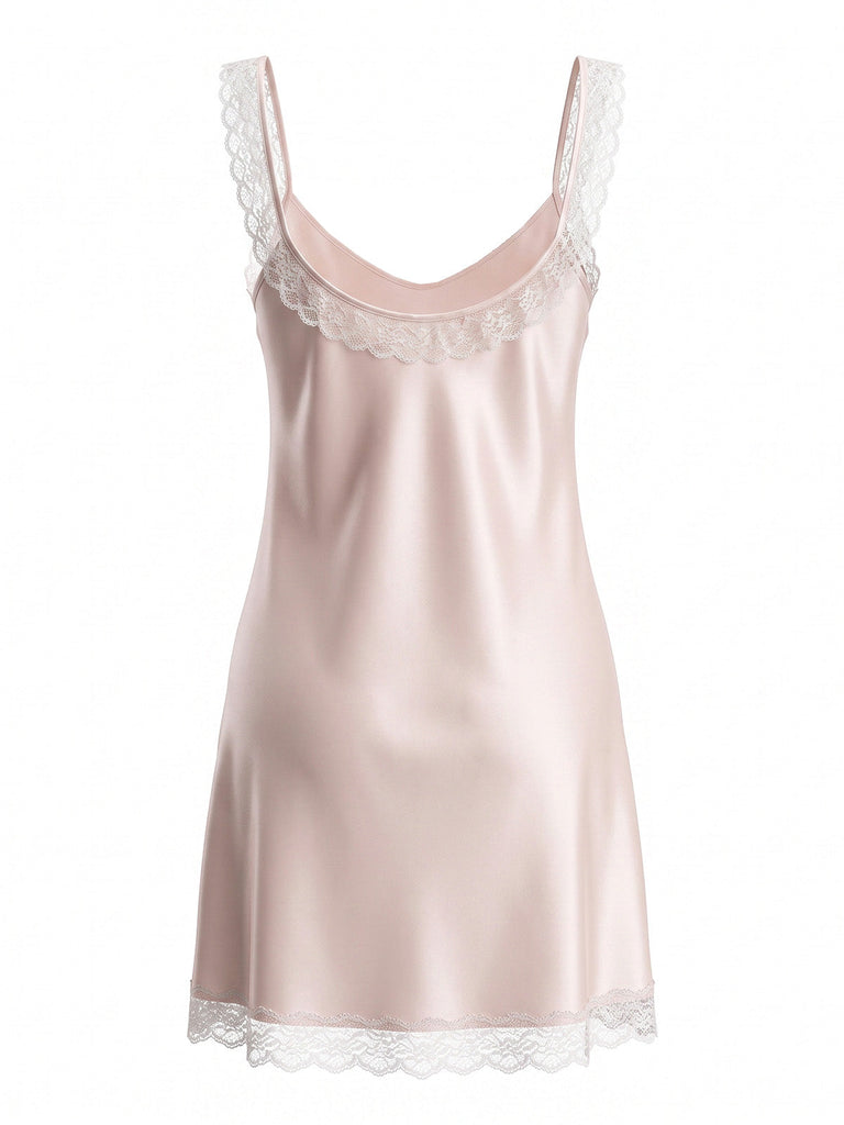 Pink 1930s Satin Lace Keyhole Scoop Neck Nightgown - vintage fashion, retro style for vintage lovers