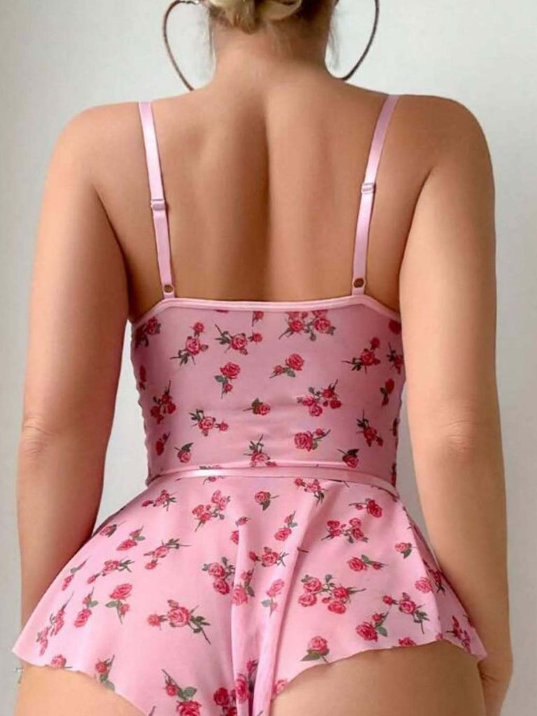 Pink 1930s Slip Roses Bow Lace Sleepwear - vintage nightgown, retro sleepwear