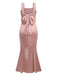 Pink 1930s Strap Lace Ruffles Satin Mermaid Dress - vintage dress, retro fashion