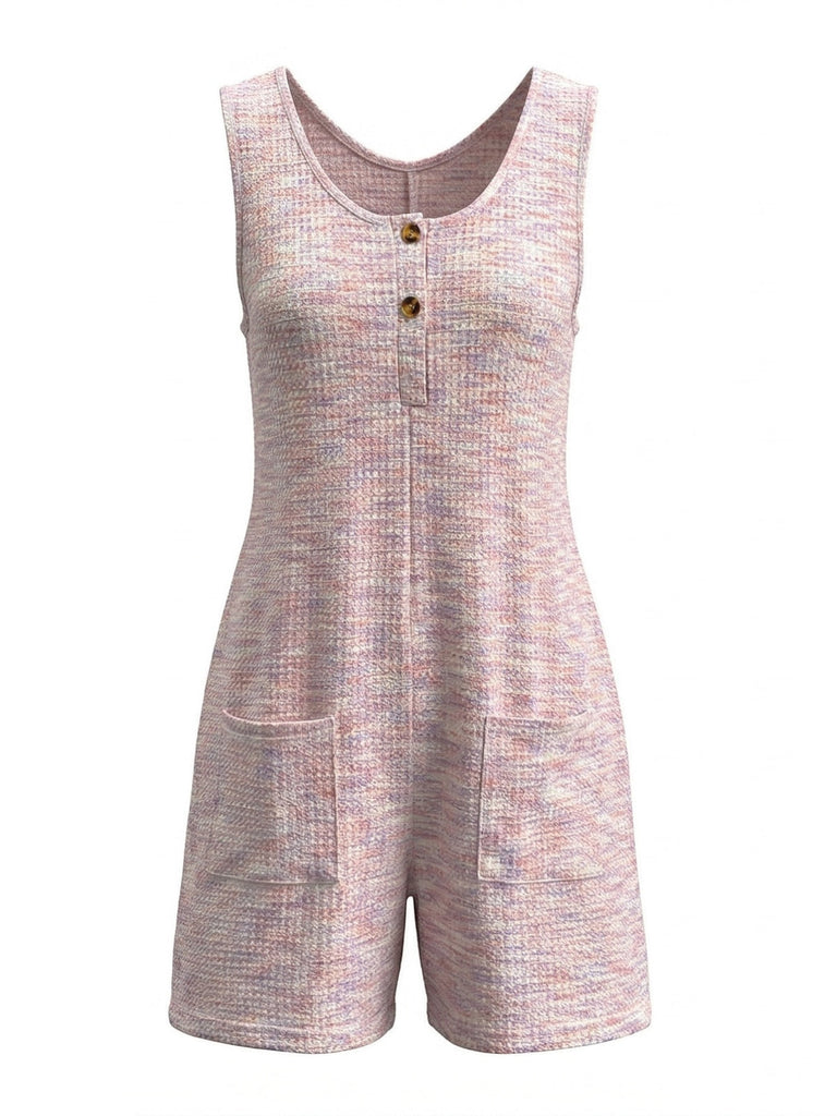 Pink 1930s Tweed Button Front Sleeveless Romper, vintage romper, retro jumpsuit - perfect for women who love vintage and retro fashion