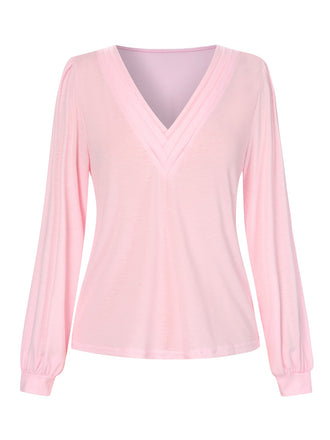 Pink 1930s V-Neck Lantern Sleeve Top - vintage fashion, retro style