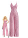 Pink 1930s V-Neck Spaghetti Strap Sequined Jumpsuit - vintage jumpsuit, retro fashion