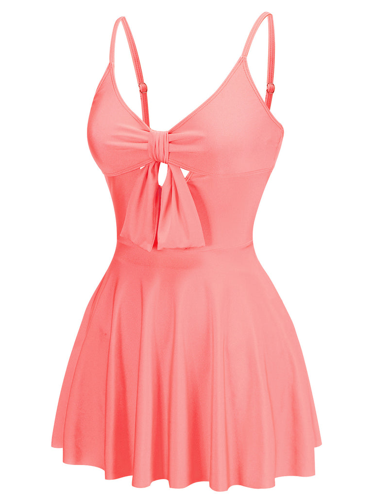 Pink 1940s Bow Strap One-piece Swimsuit: timeless style reimagined