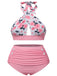 She's wearing Pink 1940s Floral Cross Halter Swimsuit and the whole beach remembers the 1940s