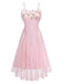 Pink 1940s Floral Lace Spaghetti-Strap Maxi Dress - vintage dress, retro fashion