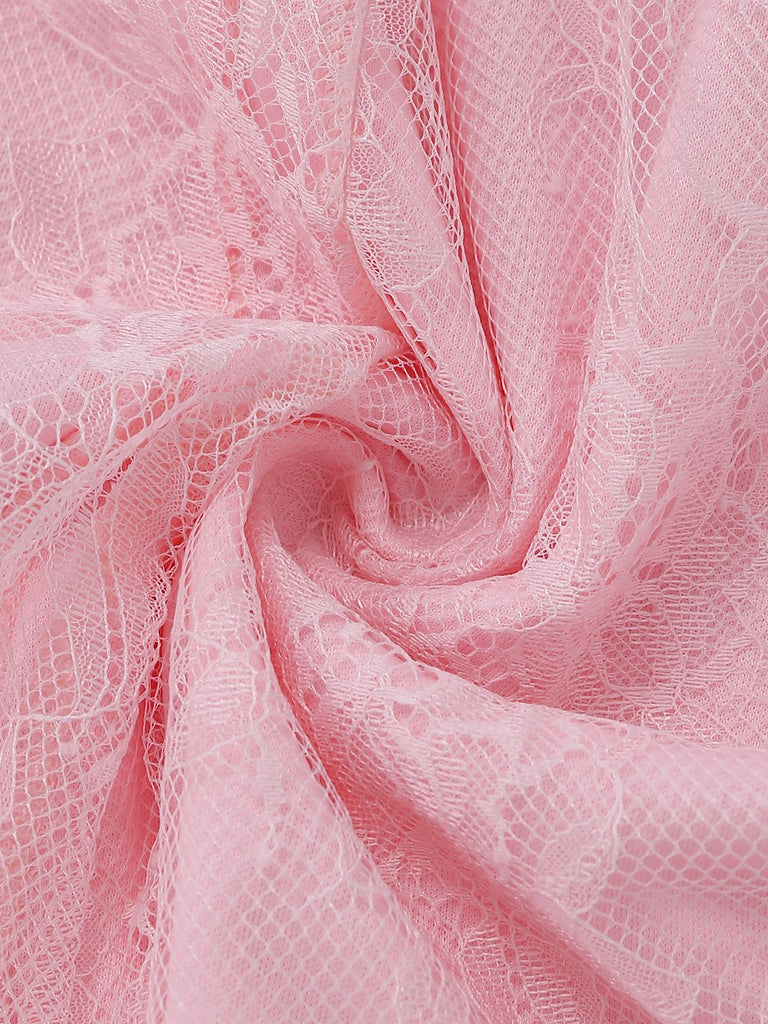Pink 1940s Floral Lace Spaghetti-Strap Maxi Dress - vintage dress, retro fashion