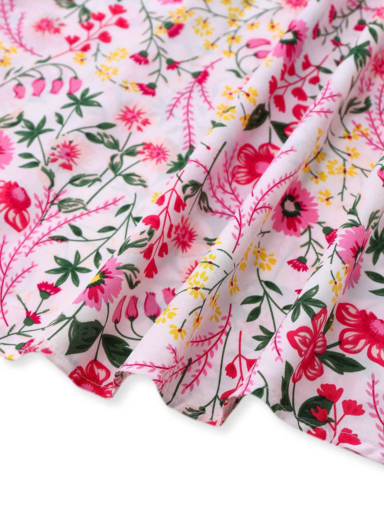 Pink 1940s Flouce Sleeve V-Neck Floral Dress - vintage dress, retro fashion