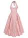 Pink 1940s Gingham V-Neck Sleeveless Flared Maxi Dress: beautiful vintage dress, retro fashion, elegant style with timeless appeal