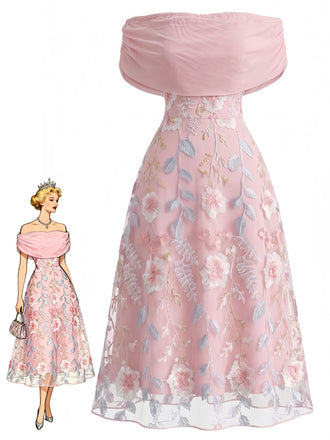 Pink 1940s Floral Striped Vintage Dress