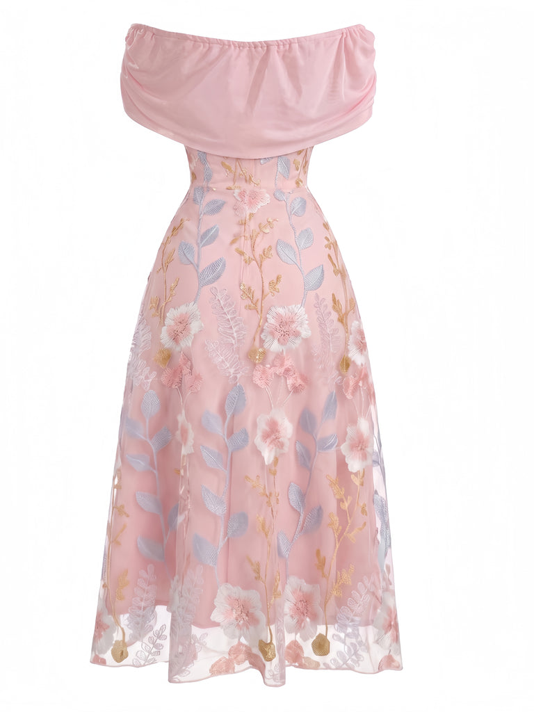 Pink 1940s Floral Striped Vintage Dress 3