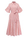Pink 1940s Plaid Heart Lantern Sleeve Belted Dress - vintage dress, retro fashion