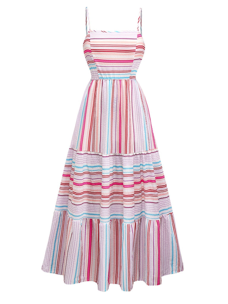 Pink 1940s Rainbow Striped Tube Dress - vintage dress, retro fashion