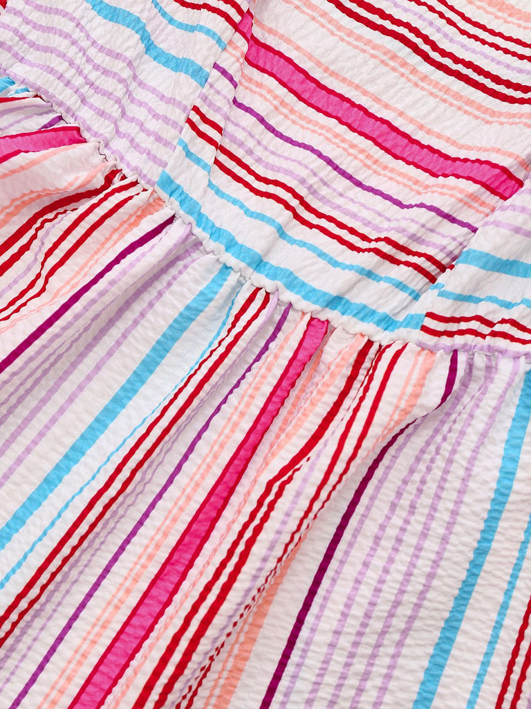 Pink 1940s Rainbow Striped Tube Dress - vintage dress, retro fashion