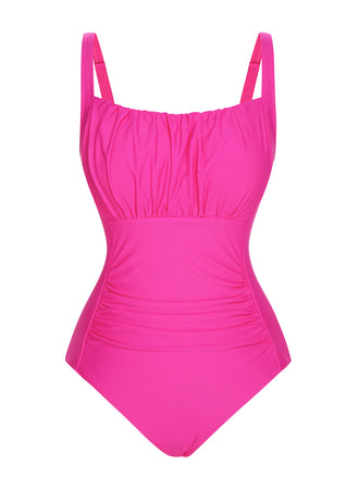 Pink 1940s Solid Wrinkle Strap Swimsuit, vintage swimsuit, pin-up swimwear - perfect for women who love vintage and retro fashion