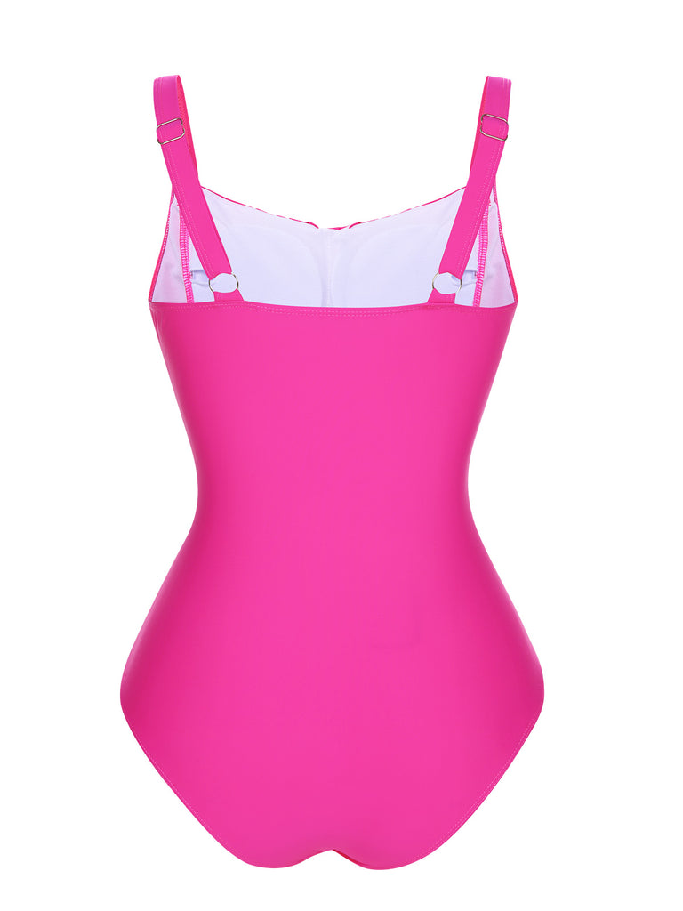 Pink 1940s Solid Wrinkle Strap Swimsuit, vintage swimsuit, pin-up swimwear - perfect for women who love vintage and retro fashion
