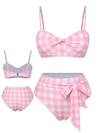 Pink 1940s Spaghetti Strap Plaid Bow Swimsuit, vintage swimsuit, pin-up swimwear - perfect for women who love vintage and retro fashion