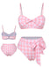 Pink 1940s Spaghetti Strap Plaid Bow Swimsuit, vintage swimsuit, pin-up swimwear - perfect for women who love vintage and retro fashion
