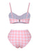 Pink 1940s Spaghetti Strap Plaid Bow Swimsuit, vintage swimsuit, pin-up swimwear - perfect for women who love vintage and retro fashion