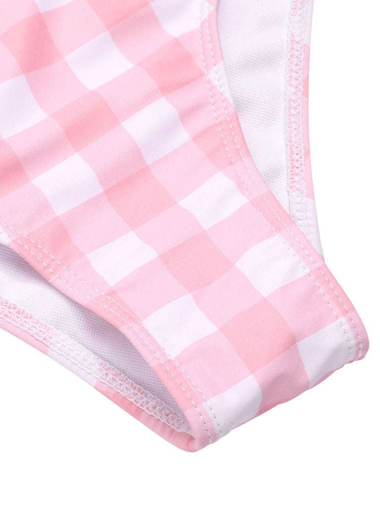 Pink 1940s Spaghetti Strap Plaid Bow Swimsuit, vintage swimsuit, pin-up swimwear - perfect for women who love vintage and retro fashion