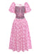 Pink 1940s Square Neck Puff Sleeve Floral Dress - vintage dress, retro fashion