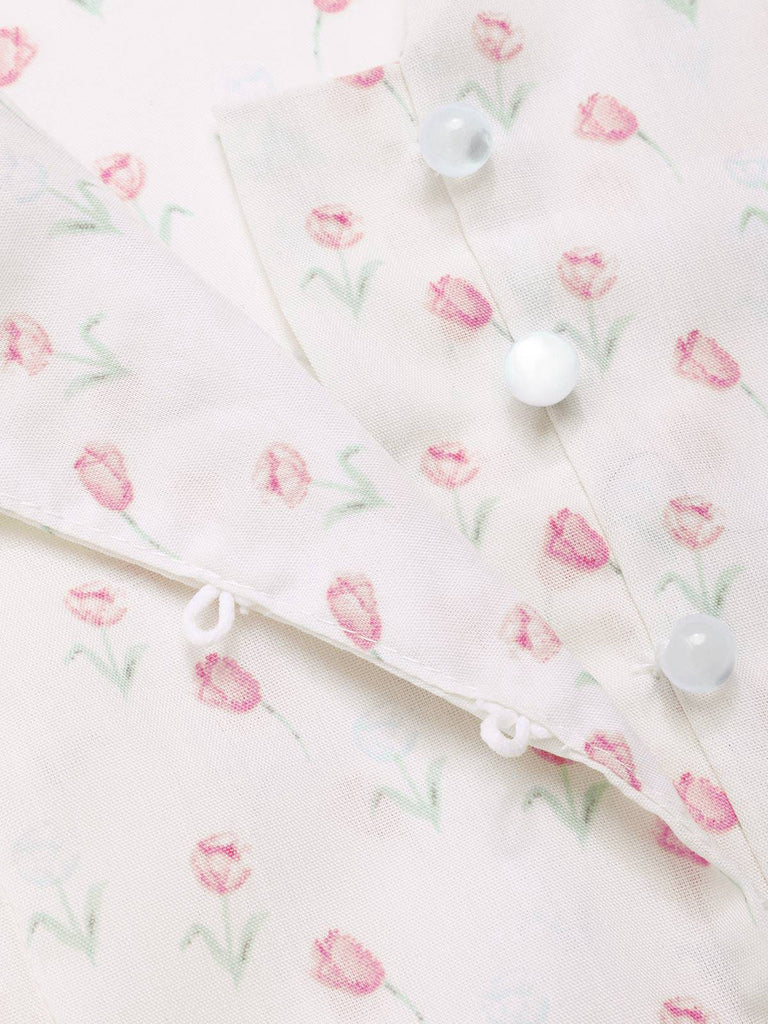 2PCS Pink 1950s Tulip Blouse & Rose Button Pants - vintage top, retro blouse for vintage lovers