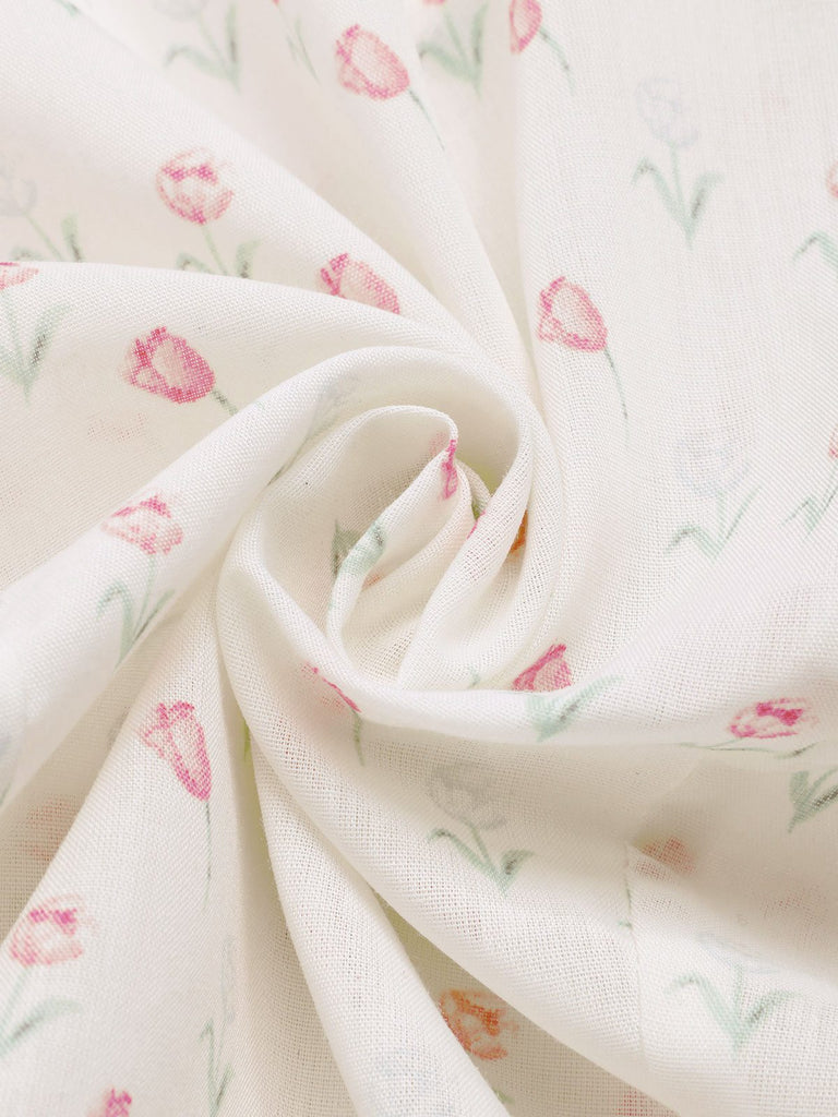 2PCS Pink 1950s Tulip Blouse & Rose Button Pants - vintage top, retro blouse for vintage lovers