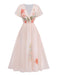 Pink 1940s V-Neck Ruffle Sleeve Floral Print Dress - vintage dress, retro fashion