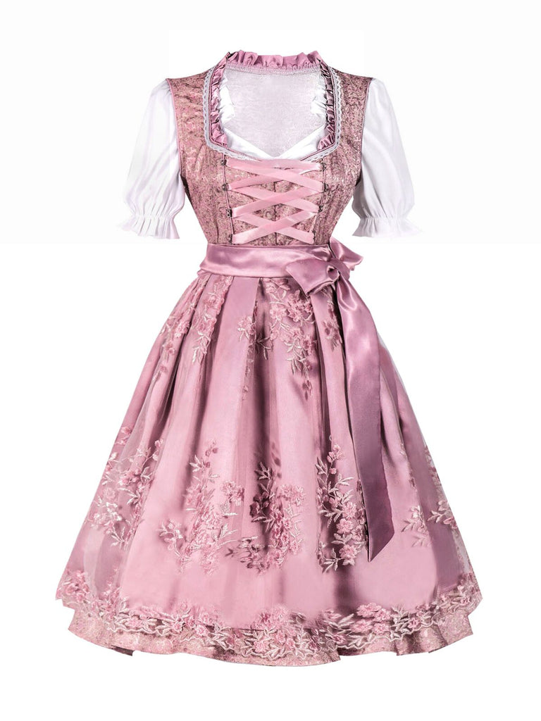Pink 1950 Embroidered Puff Dress Set - vintage dress, retro fashion, elegant red