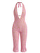 Pink 1950s Backless Halter Lace Lace-up Jumpsuit - vintage jumpsuit, retro fashion
