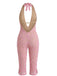 Pink 1950s Backless Halter Lace Lace-up Jumpsuit - vintage jumpsuit, retro fashion