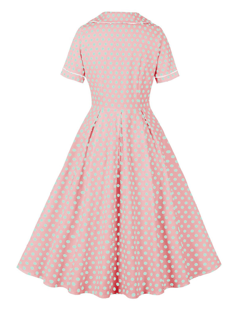 Pink 1950s Blue Polka Dot Lapel Dress: where 1950s romance meets her modern spirit