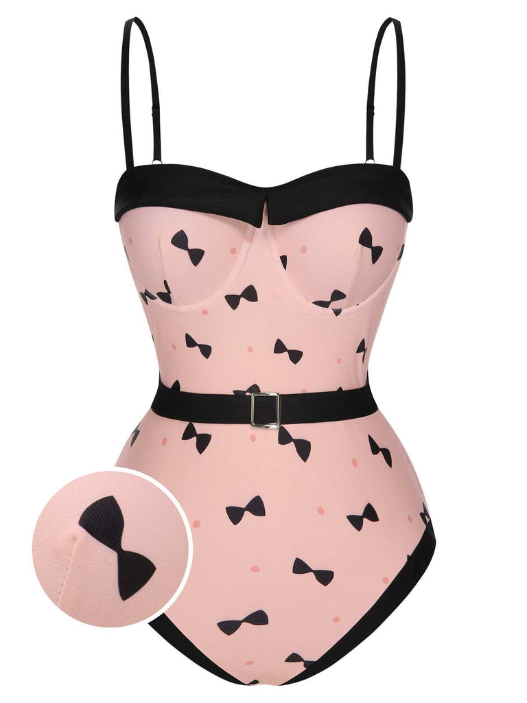 She's wearing Pink 1950s Bow Polka Dots Print One-Piece Swimsuit and the whole beach remembers the 1950s