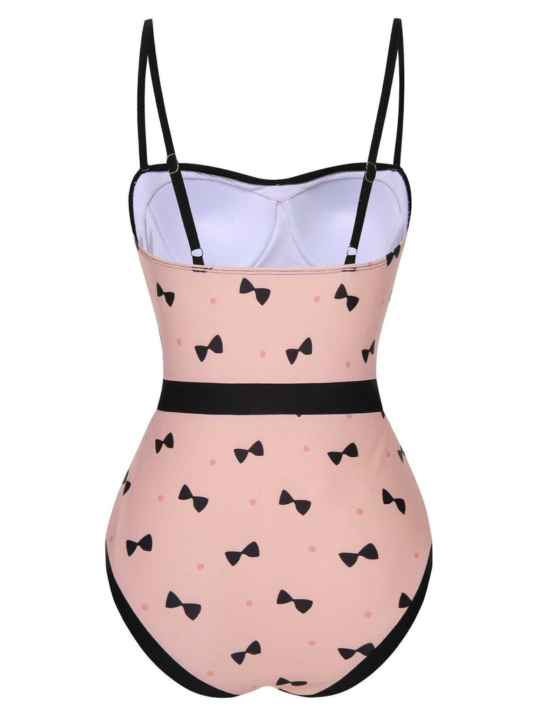 Pink 1950s Bow Polka Dots Print One-Piece Swimsuit — because 1950s glamour never goes out of style
