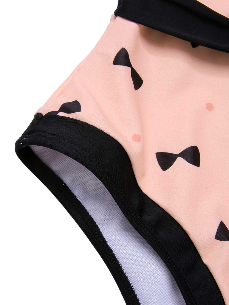 Pink 1950s Bow Polka Dots Print One-Piece Swimsuit: 1950s Riviera elegance, reimagined for her