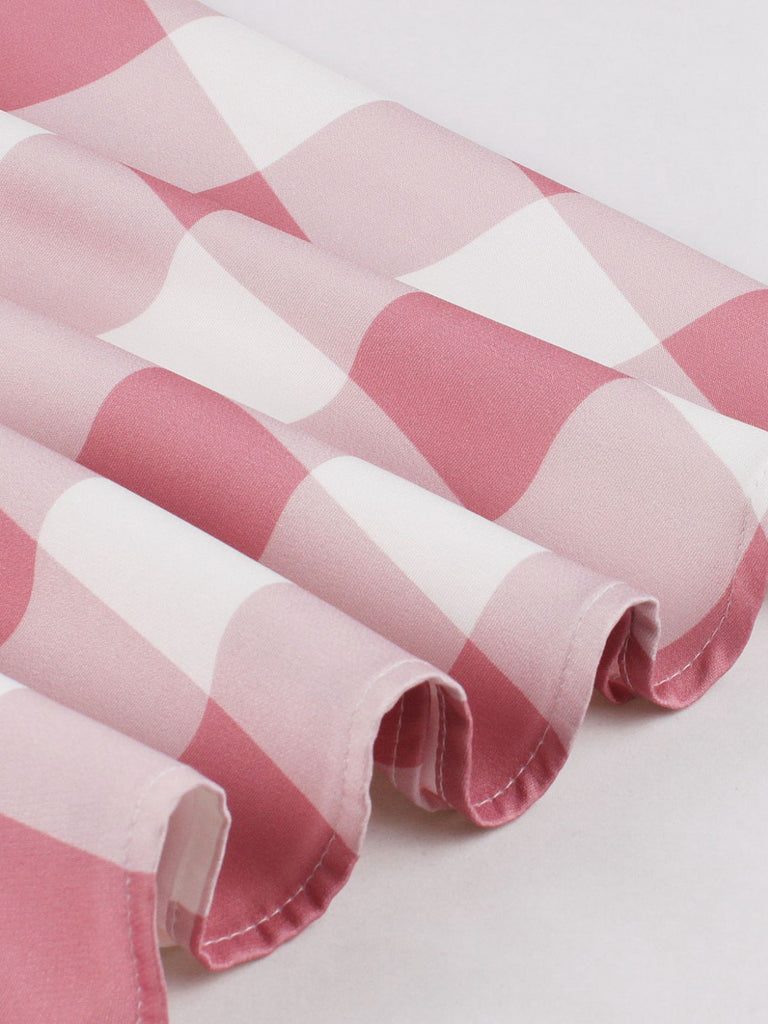 Pink 1950s Button Bow Gingham Plaid Dress - vintage dress, retro fashion, rockabilly