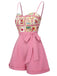 Pink 1950s Cartoon Pattern Spaghetti Strap Romper, vintage romper, retro jumpsuit - perfect for women who love vintage and retro fashion