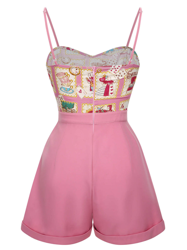 Pink 1950s Cartoon Pattern Spaghetti Strap Romper, vintage romper, retro jumpsuit - perfect for women who love vintage and retro fashion