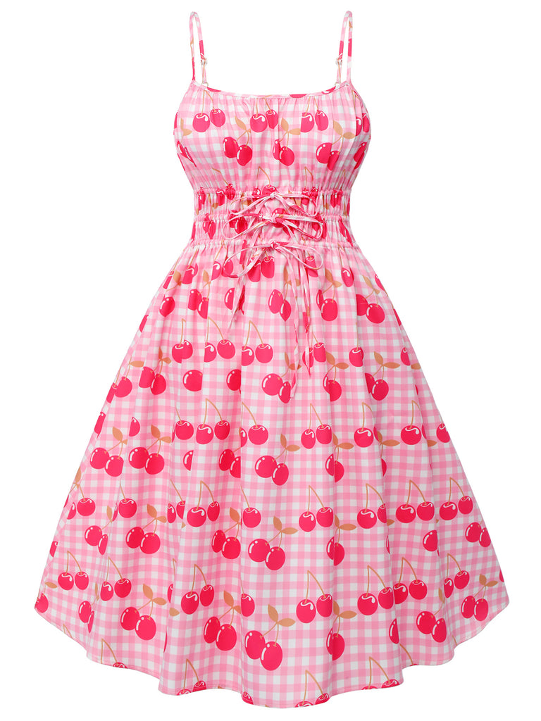 Pink 1950s Cherry Spaghetti Strap Dress, vintage dress, retro fashion, rockabilly, pin-up fashion - perfect for women who love vintage and retro fashion