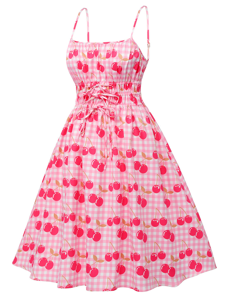 Pink 1950s Cherry Spaghetti Strap Dress, vintage dress, retro fashion, rockabilly, pin-up fashion - perfect for women who love vintage and retro fashion