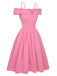 Pink 1950s Cold Shoulder Solid Dress: where 1950s romance meets her modern spirit