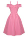 This Pink 1950s Cold Shoulder Solid Dress wraps her in 1950s elegance, one twirl at a time