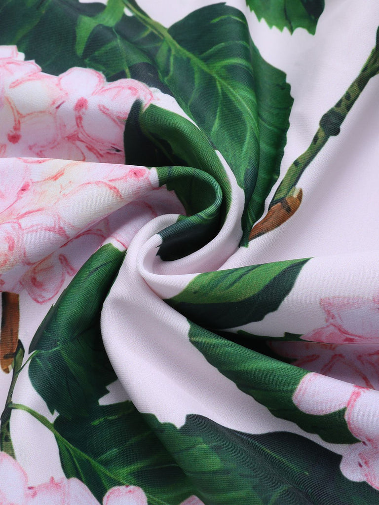Pink 1950s Cold-Shoulder Floral Ruffle Swimsuit, vintage swimsuit, pin-up swimwear - perfect for women who love vintage and retro fashion