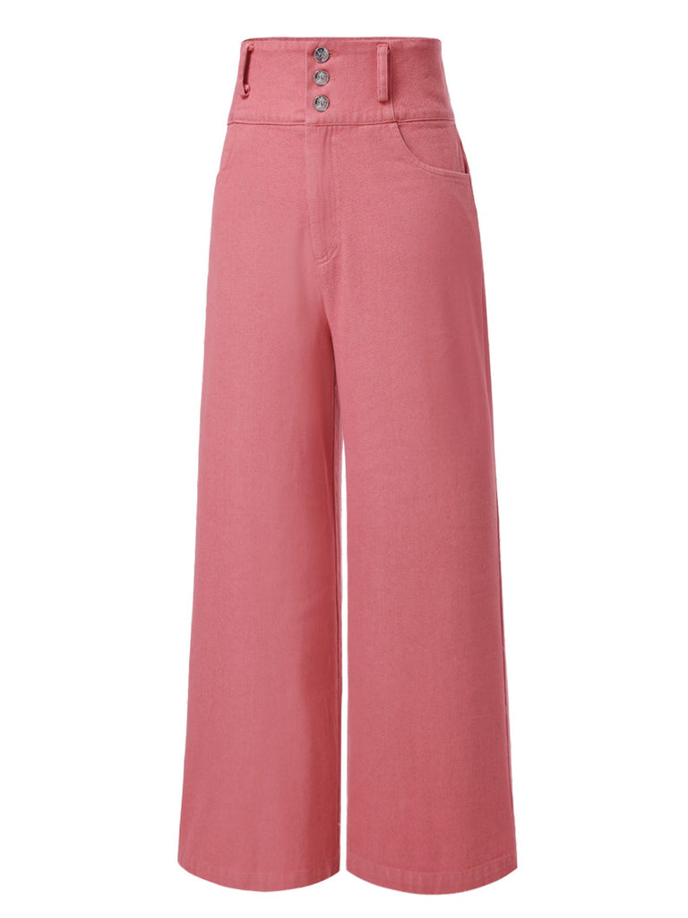 Pink 1950s Cotton Rose Button Pants - vintage fashion, retro style
