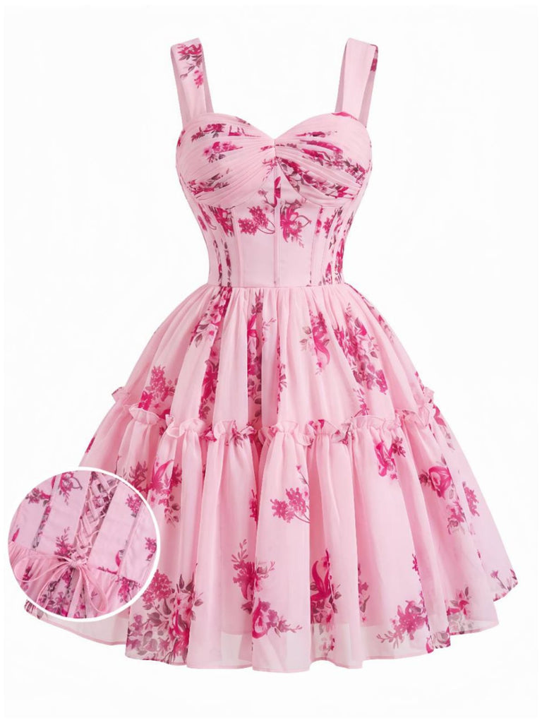 Pink 1950s Floral Vintage Classic Dress