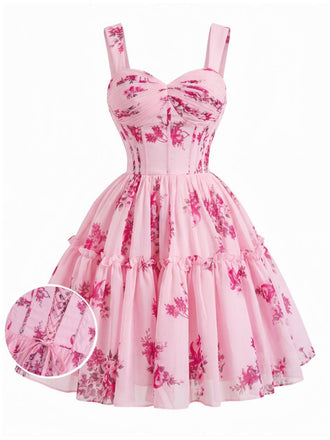 Pink 1950s Floral Vintage Classic Dress